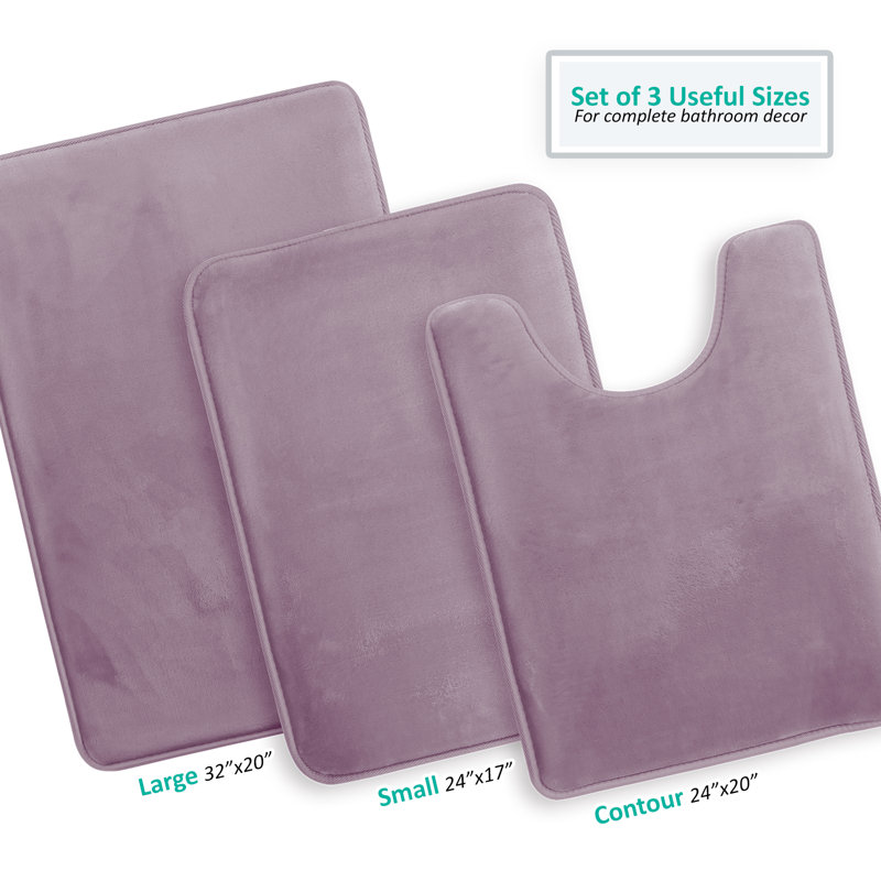 Aighan 3 Piece Ultra Soft and Absorbent Memory Foam Bath Rug Set with Non-Slip Backing, Dusty Purple