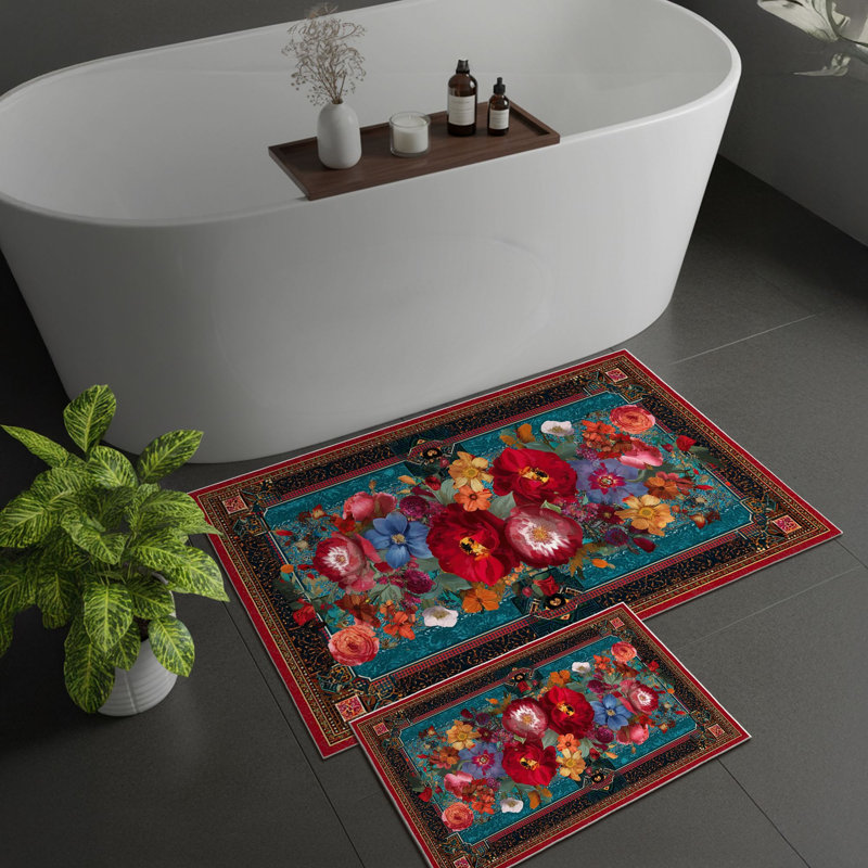 Ensemble de tapis de bain bleu doux (2 pièces) | 100% polyester, 1,6 x 2,0 pi et 2,0 x 3,3 pi | 650 g / m², hauteur des poils de 0,2 po, base à pois antidérapante | Lavable à la machine, durable et facile à nettoyer | Parfait pour la décoration de salle de bain