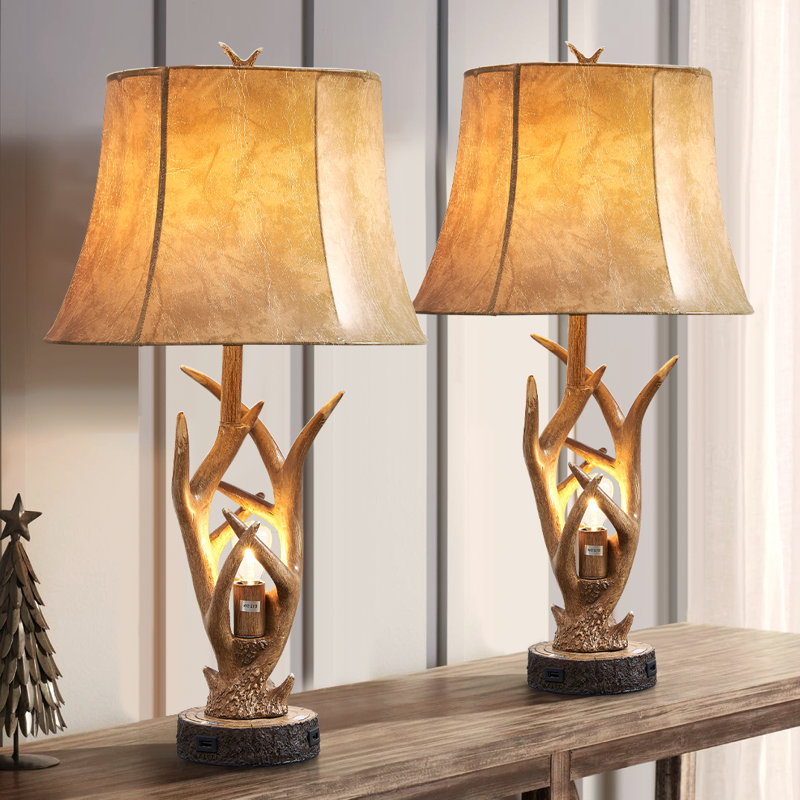 Lampe de table 26 po en résine rustique USB avec veilleuse Farmhouse