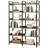 67" 6 Open Shelf Bookcase, Freestanding Metal Frame, Bedroom, Living Room, Office Storage, Brown And Black Design, Edge Guards, - Rust Coating Frame Shelves, Office, Black, Easy To Clean