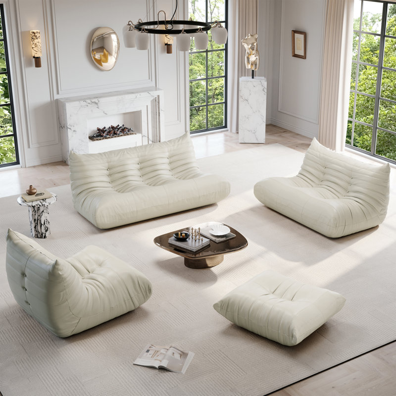 Canapé rembourré, canapé Lazy, Similicuir beige