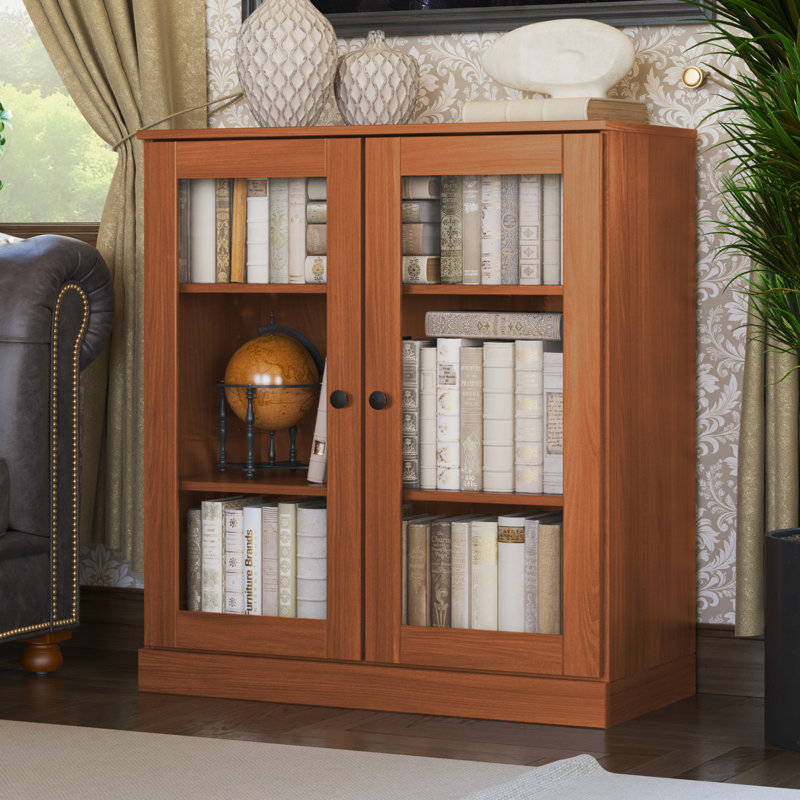 Bibliothèque courte Palace Imports 100% bois massif avec portes en verre, tablettes réglables, bibliothèque modulaire, l 32 po x H 35,75 po