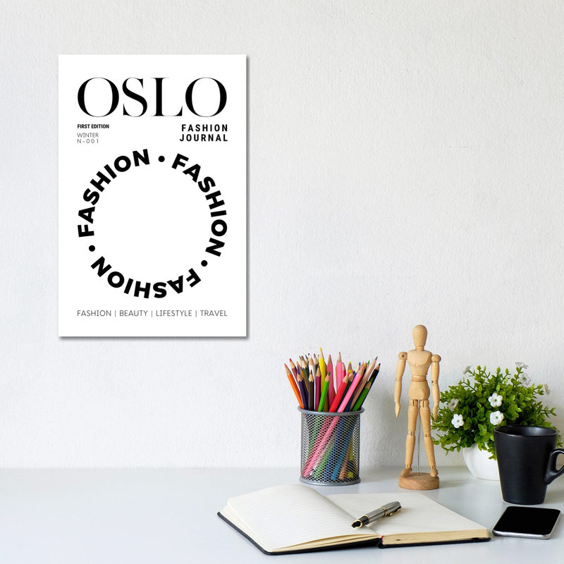 Oslo Fashion Journal Magazine Cover In Black And White by Design Harvest - Wrapped Canvas Print, 20.32 cm H x 30.48 cm W
