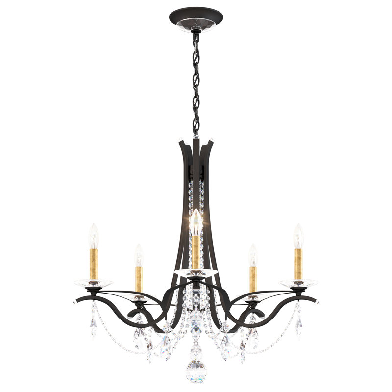 Vesca 5 Light 29in x 27in Chandelier in Heirloom Gold with Clear Radiance Crystals, Czech, Heirloom Gold, Black