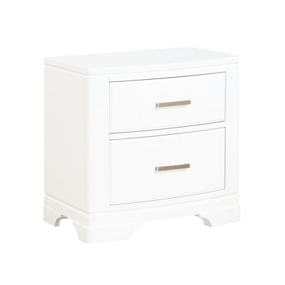 Table de chevet blanche avec deux tiroirs de style transitionnel moderne pour chambre à coucher, H 26 po x 17 po x 26 po, armoire de chevet et poignées en bois