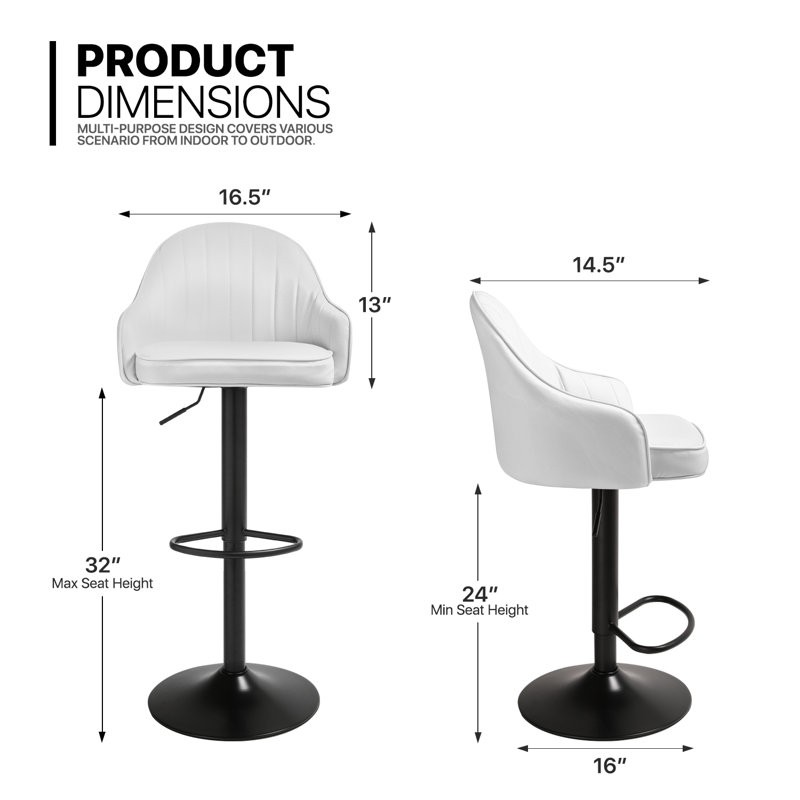 Modern Swivel Bar Stools, Adjustable Counter Height Barstools Pub Chairs with Backrest and Footrest, White