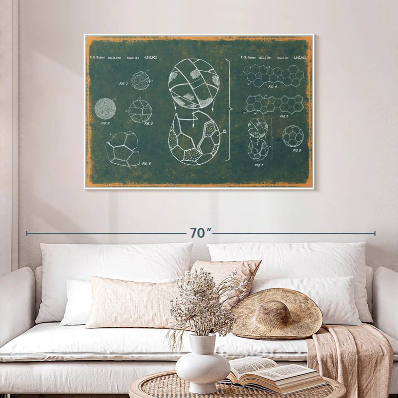Soccer Ball Teal Patent, Floating Frame White, 46" X 31"