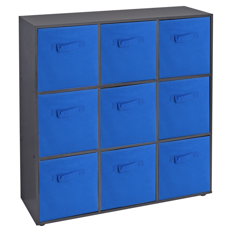 Milanna 90.5cm H x 89cm W Cube Bookcase, Black/Dark Blue