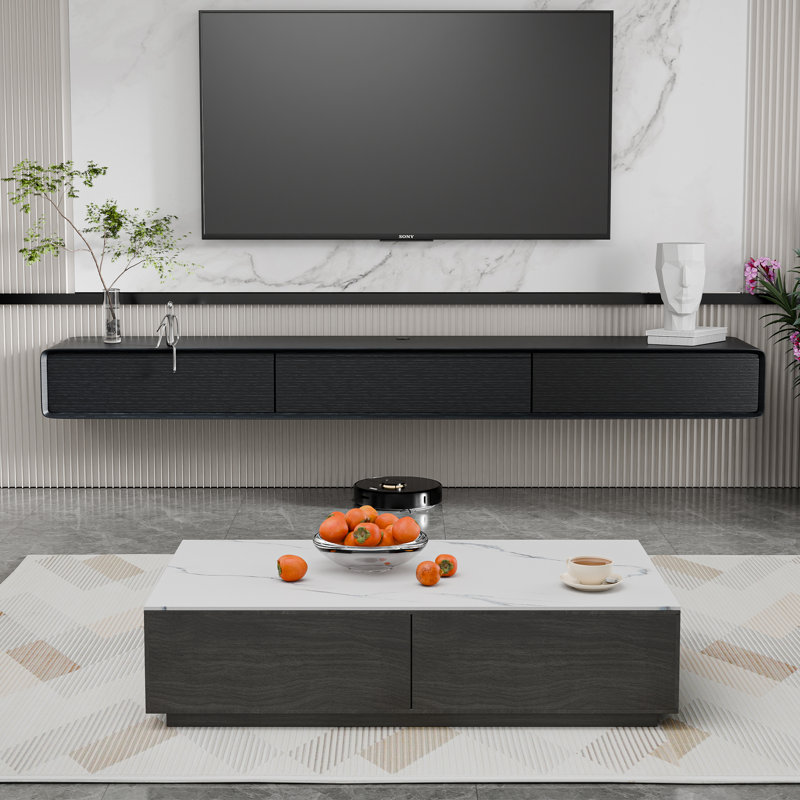 Fully Assembled 80" Handmade Floating TV Stand，Modern Wall-mounted Media Center with Flip-up Storage，Soft-close Doors，Solid Walnut Wood Veneer Finish