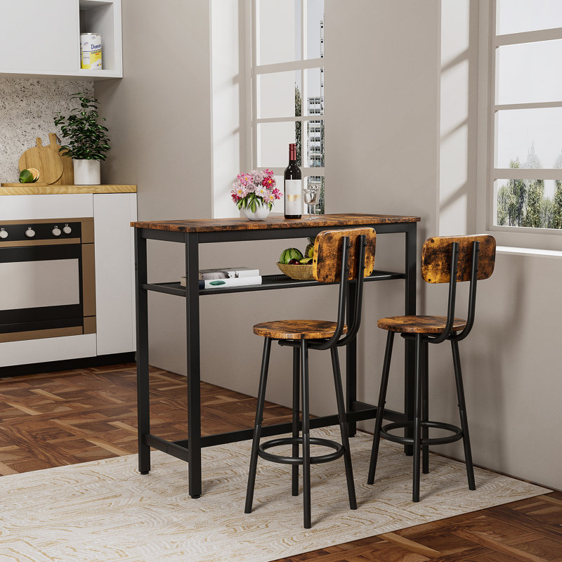 Table de bar, équipée de 2 tabourets de bar, avec dossier et cloison