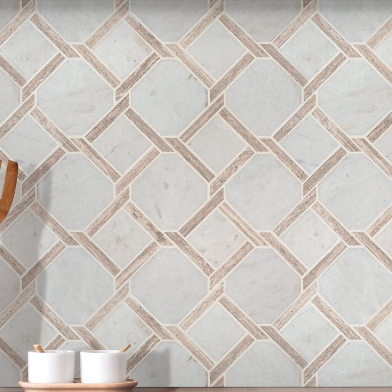 Chateau Lace Geometric 12 in. x 12 in. Polished Marble Mosaic Floor and Wall Tile