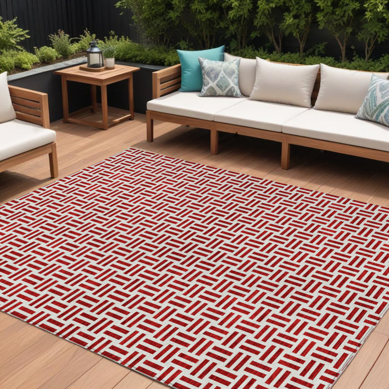 Tapis intérieur lavable extérieur géométrique 10 pi x 14 pi rouge