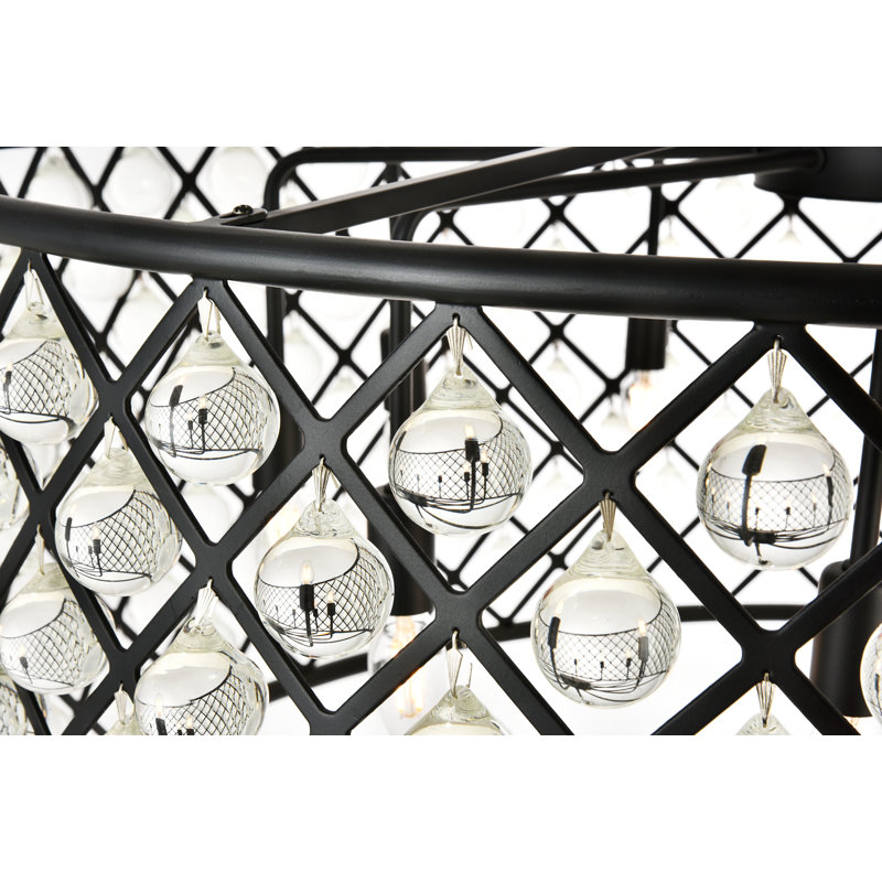 Lustre cylindrique unique à 10 lumières avec détails en cristal Swinney, Brun moka