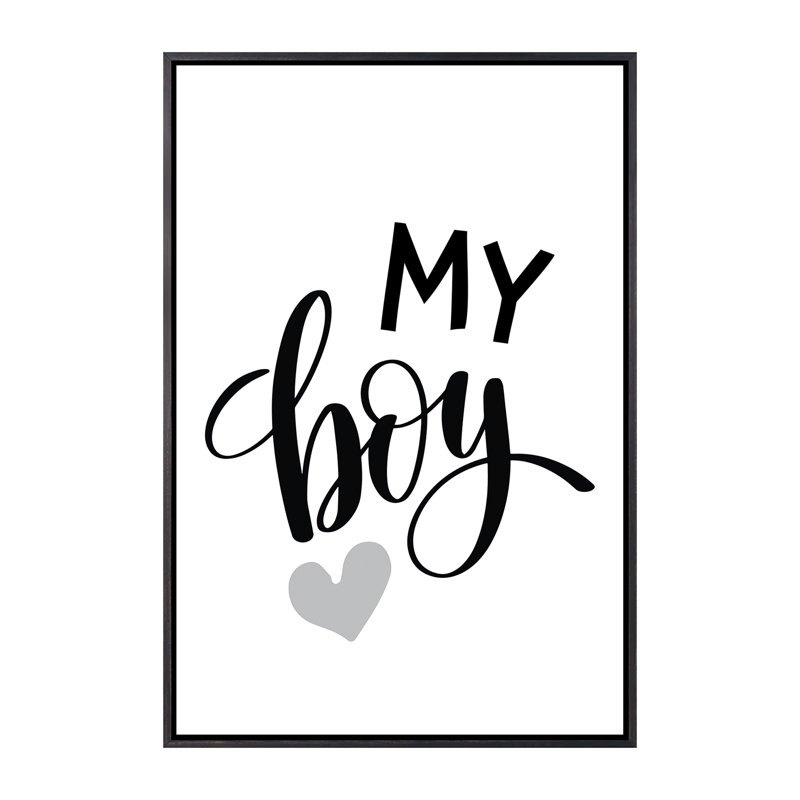 «My Boy», reproduction d'art textuel, H 26 po x l 18 po x 1,5 po, Toile avec cadre noir patiné, Pas de tapis