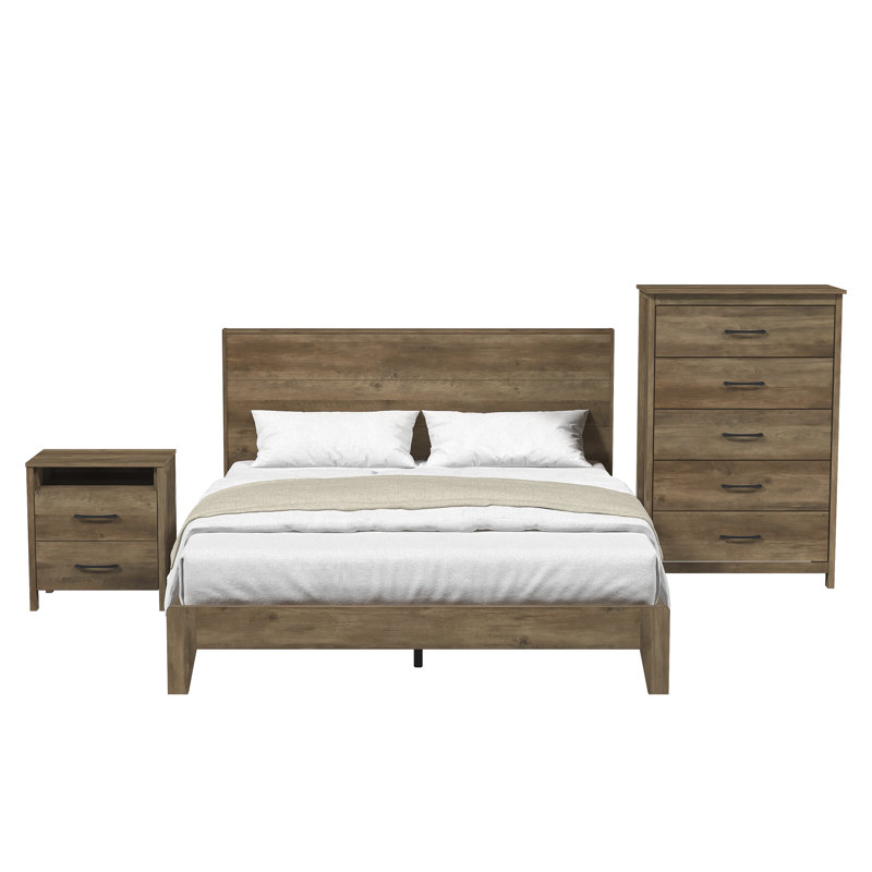 Beretta 3 Piece Bedroom Set, Knotty Oak, Queen
