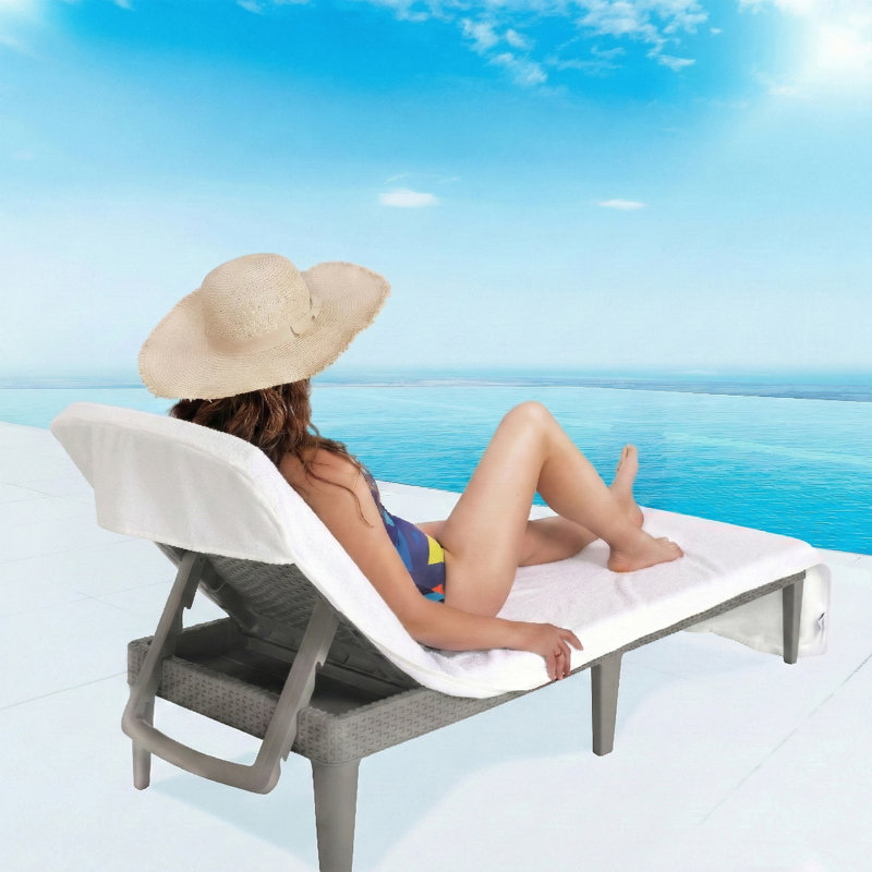 Housse pour chaise longue avec pochette, serviette de plage surdimensionnée 86 po x 32 po, Blanc, 1 pièce