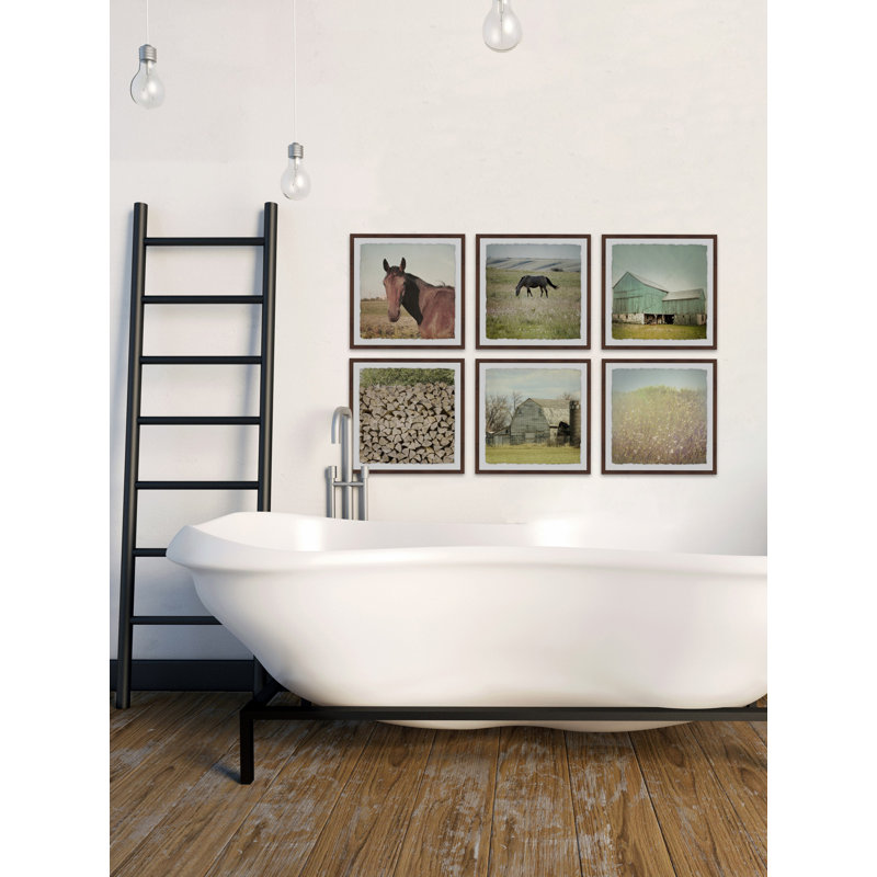 Barn and Horses II Hexaptych - Ensemble de 6 reproductions de photos sur papier, H 24 po x l 24 po x L 1,5 po
