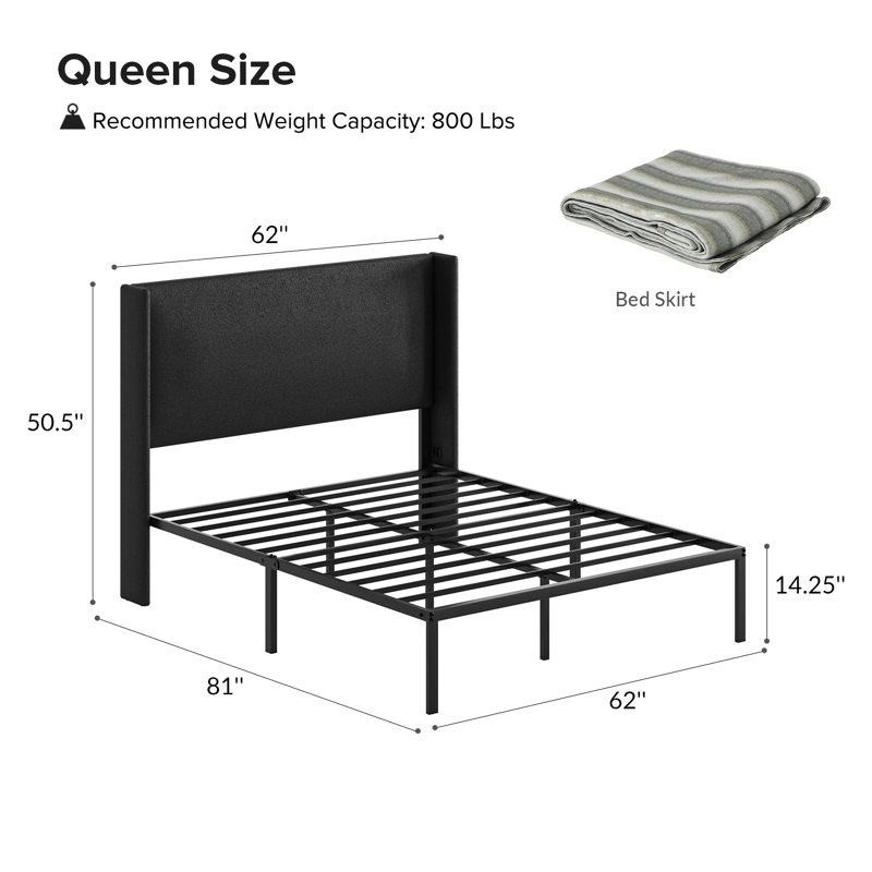 Carlyon Upholstered Platform Bed with Washable Slipcover and Under-bed Storage, Queen, Pattern SILVER