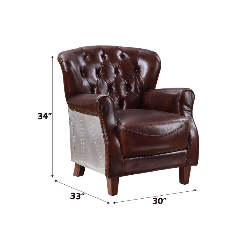 Innes 30" Wide Tufted Top Grain Leather Club Chair in Brown