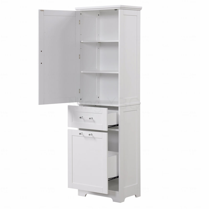 Tall Bathroom Storage Cabinet, Freestanding Storage Cabinet With Two Different Size Drawers And Adjustable Shelves, MDF Board With Painted Finish