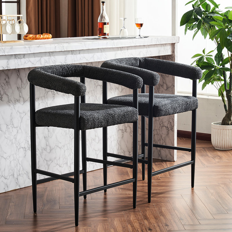 De 2 tabourets de café modernes, tissu bouclé avec structure en métal et tabourets de bar ergonomiques et pratiques, style élégant et confortable