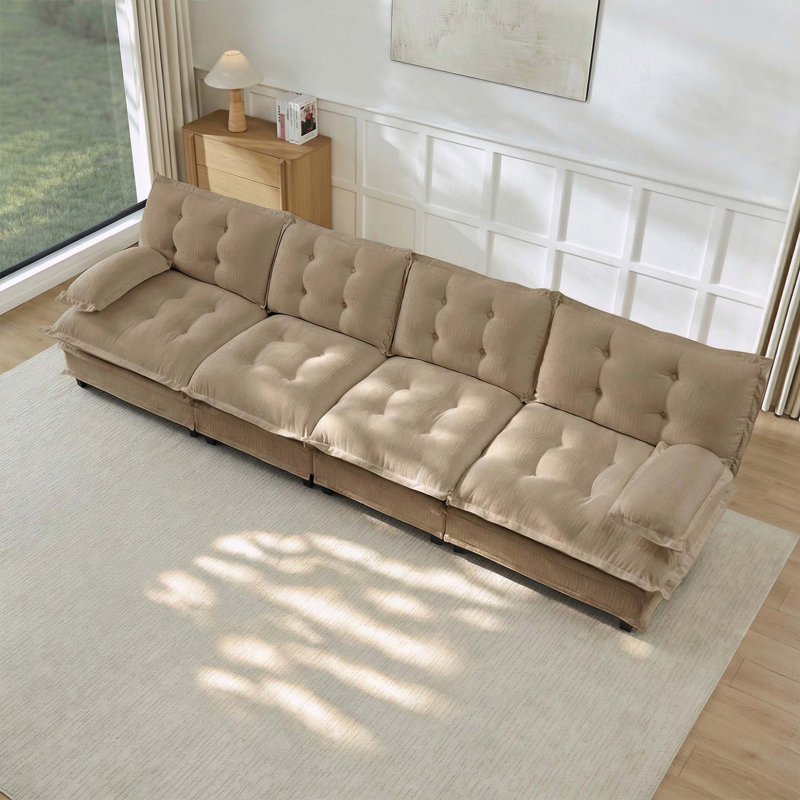 Canapé 4 places Cloud avec tissu chenille, mousse haute densité et assise profonde de 25 po, Light Coffee