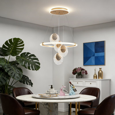 Lustre doré de 44 pouces de haut avec sources de lumière DEL