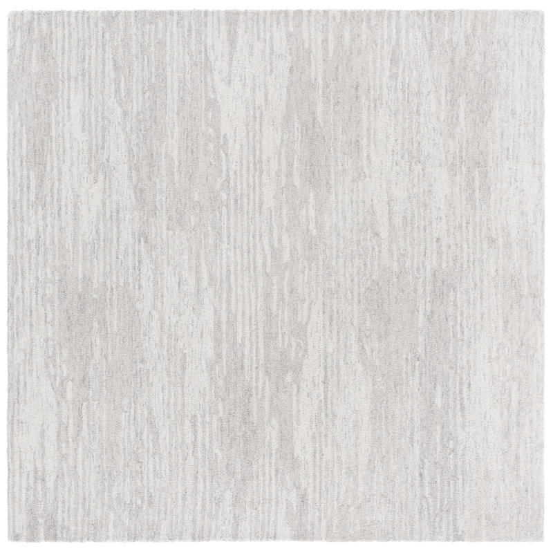 Tapis abstrait gris / ivoire en laine et coton touffeté à la main ébène, Carré 6 pi