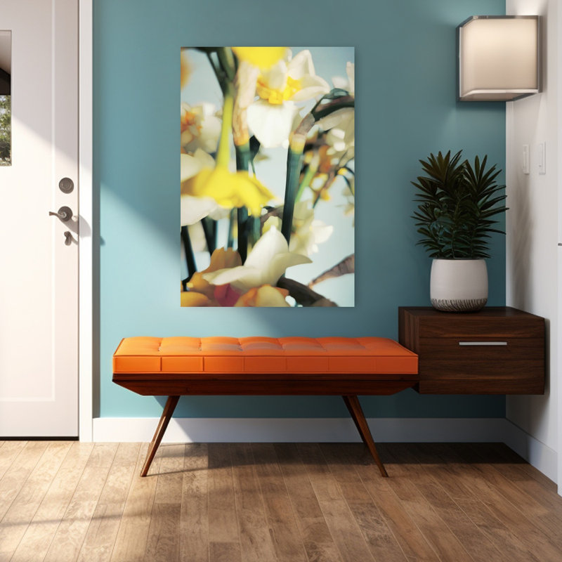 Art contemporain avec art floral, H 48 po x l 32 po