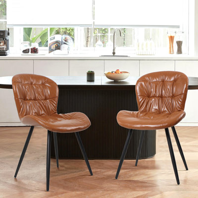 Chaise ergonomique avec structure en bois d'hévéa recouverte de cuir synthétique de polyuréthane, ensemble de 2, BRUN