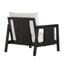 Fauteuil club d'extérieur, structure en bois d'acacia avec accents textilène noir, coussins blancs hydrofuges pour patio / cour arrière / terrasse