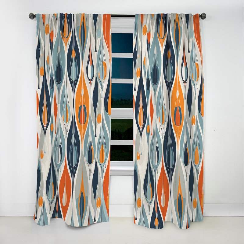 Orange Blue Botanical Symphony IV - Abstract Curtain - Blackout Abstract Curtain - 1 Panels, 52" W x 90" L