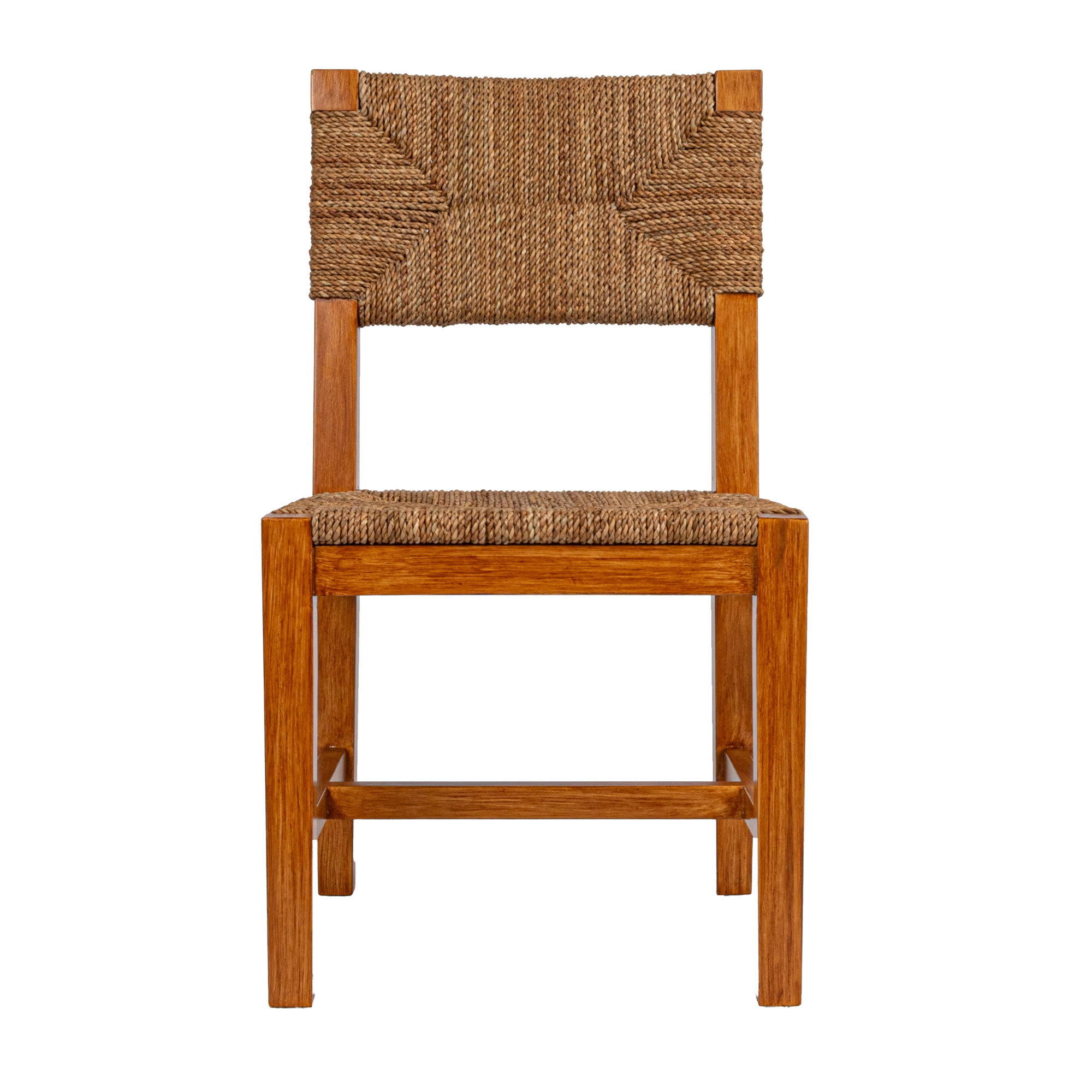  Mahogany Wood & Natural Woven Seagrass Rope Dining Chair, Honey Stain