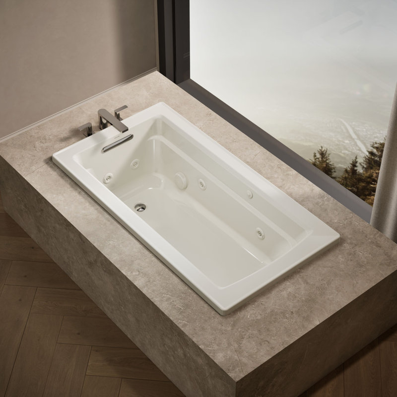 Archer 60" x 32" Drop In Whirpool Acrylic Bathtub, Biscuit