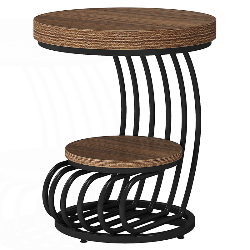 Table de bout ronde ronde avec rangement à 2 niveaux, table à boissons