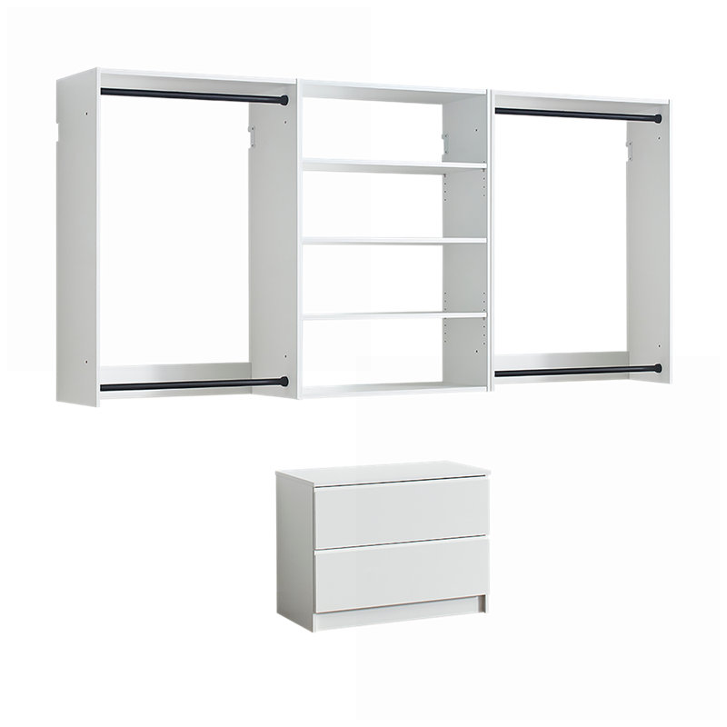 Closet Systems: Devi Modern Modular Wall-Mounted Closet, Warm Oak Finish | White | Wood, White
