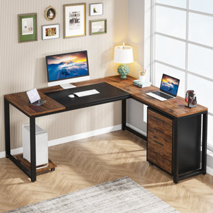 55 inches Executive Desk and 43 lateral File Cabinet, L-Shaped Computer  Desk Home Office Furniture with Drawers and Storage Shelves