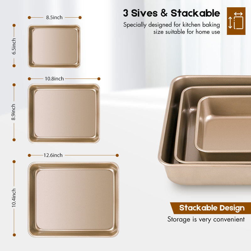 Amagabeli Non-Stick Carbon Steel 3 Piece Baking Sheet Set