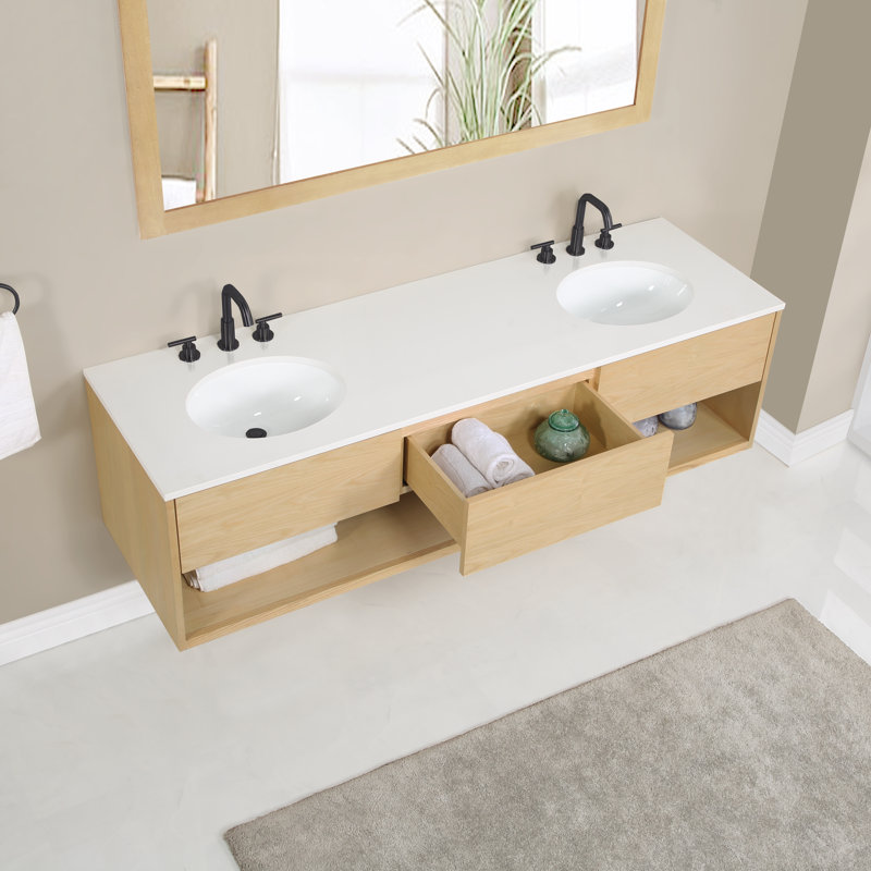 Redbridge 72'' Double Wall Mounted Bathroon Vanity with Quartz Top