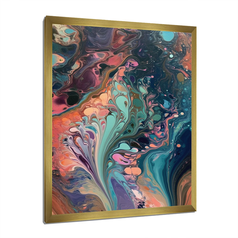 Sarcelle rose marbré fantaisie IV sur toile, Cadre doré à une seule photo, H 40 po x l 30 po x P 1,5 po