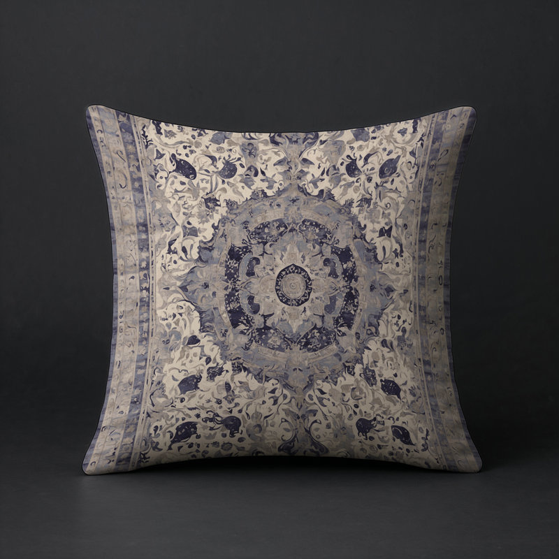 Coussin décoratif intérieur / extérieur gris Modern Modern, Carré 16 po, Gris clair / beige oriental 1