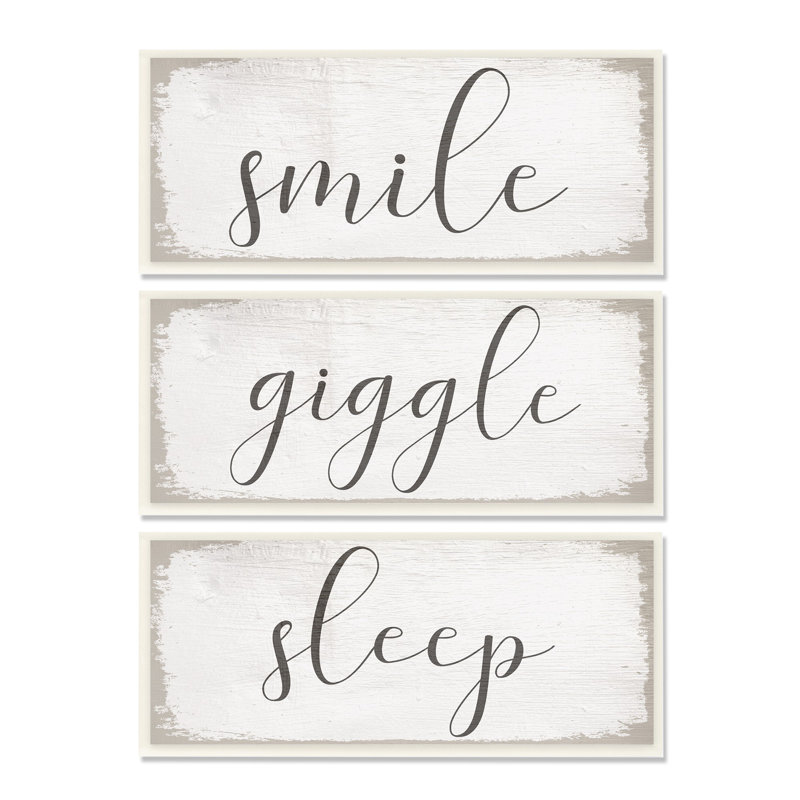Lookout en bois blanc sourire giggle sleep, H 7 po x l 17 po x P 0,5 po, Plaque murale