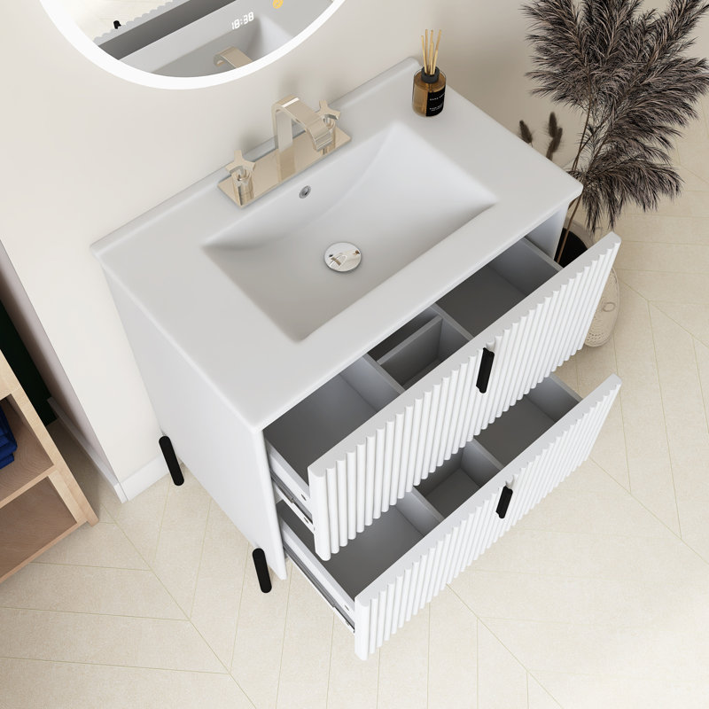 Meuble-lavabo 30 po avec lavabo en céramique, Blanc