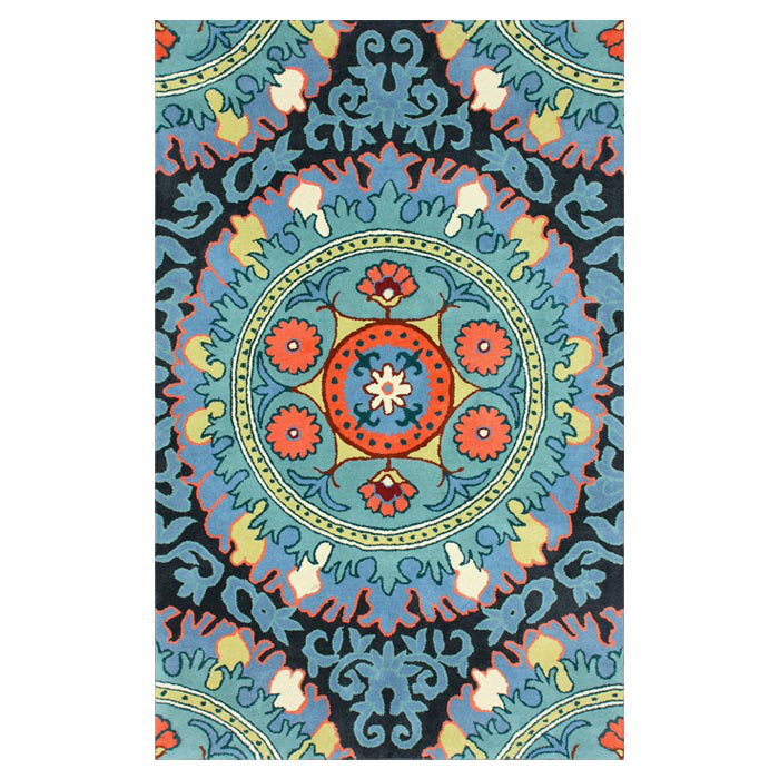 Tapis bleu touffeté fait main oriental, Rectangle 6 pi x 9 pi