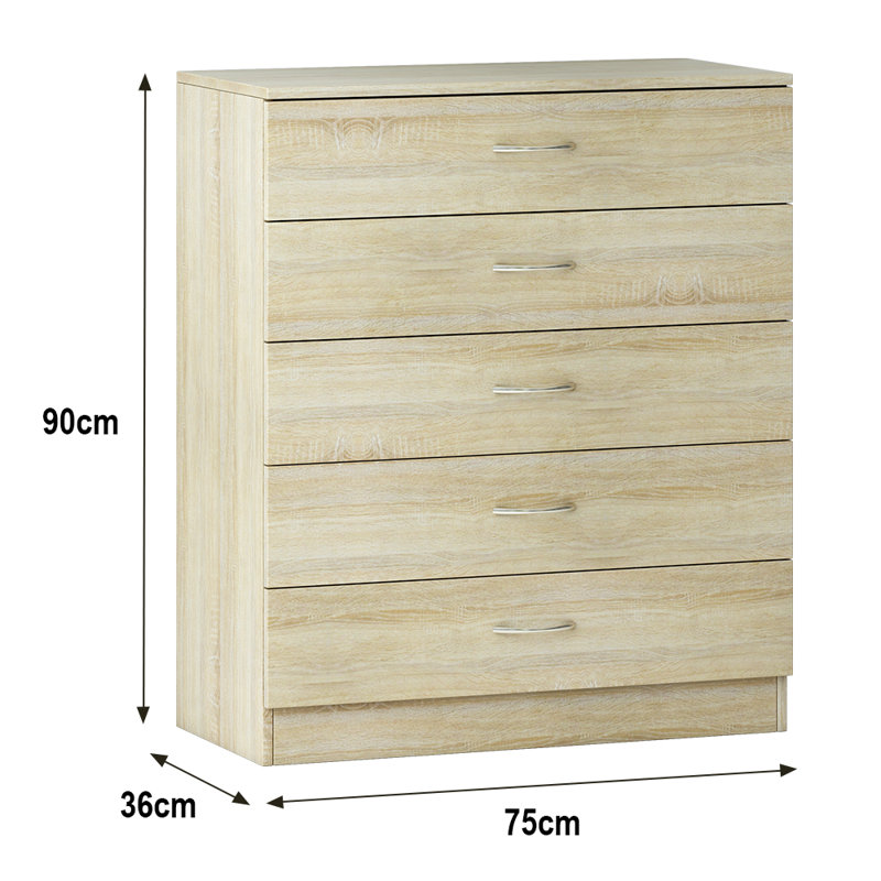 Delogu 75cm W 5 - Drawer Chest of Drawers, Oak