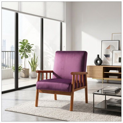 25'' Wide Classic Mid-Century Modern Arm Chair, Eggplant