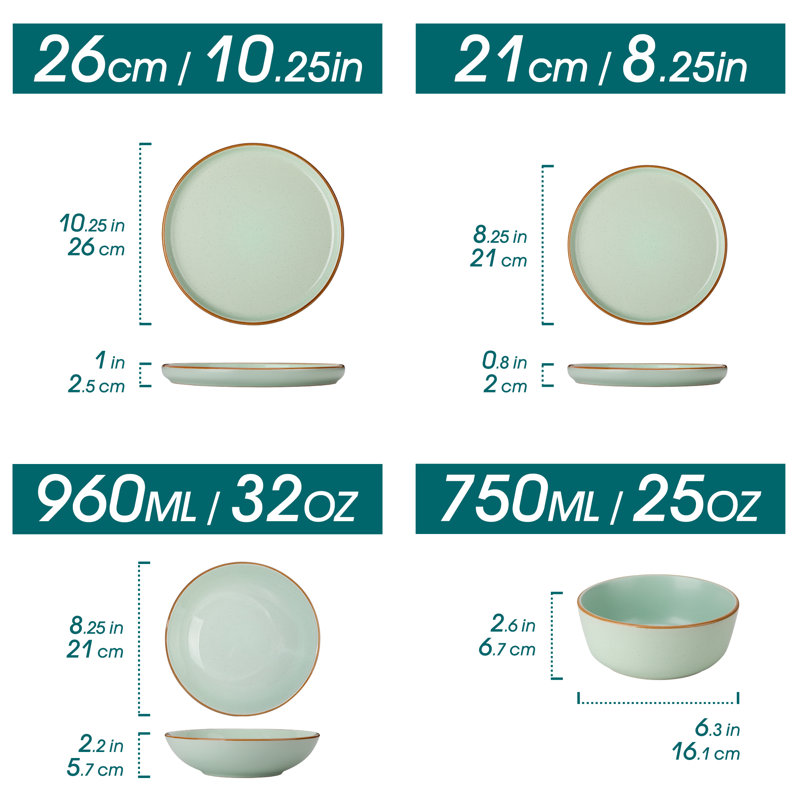 RENIOO Piece Stoneware Dinnerware Set - Service for 4, Green