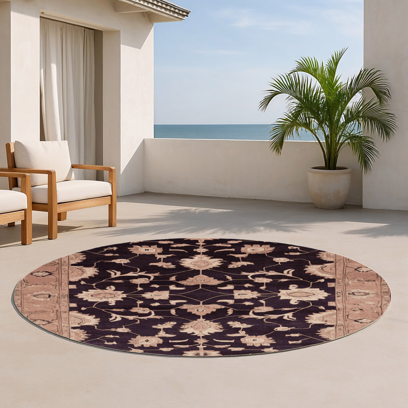 Tapis d'intérieur et d'extérieur surteint beige, Rond 5 pi