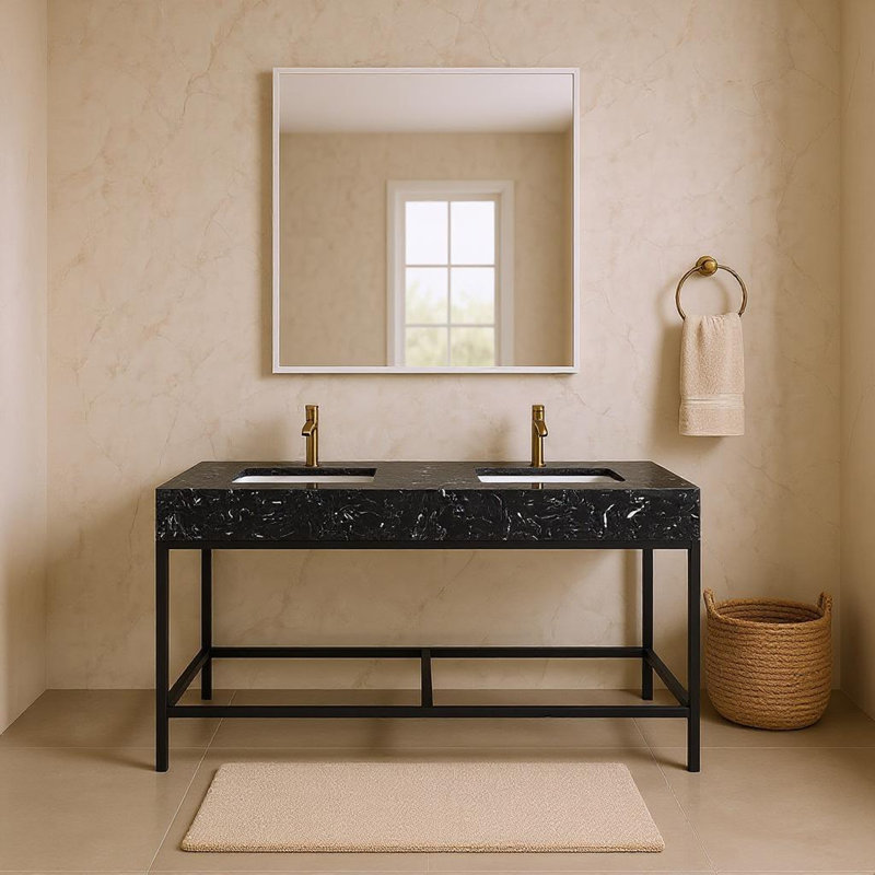 Marmo 60" Bathroom Vanity, Black, Matte Black