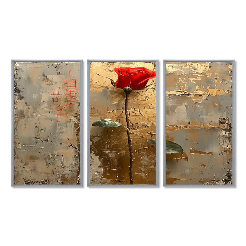 Messines - ensemble d'art mural rose, H 40 po x l 60 po x P 1 po, Encadrement argenté